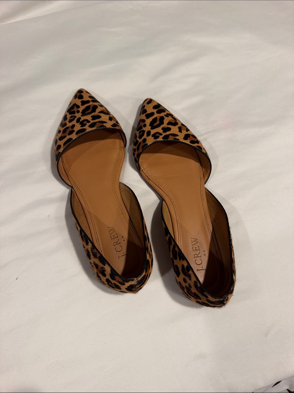J. Crew Leopard Print Pointed D'Orsay Flats in Brown and Black